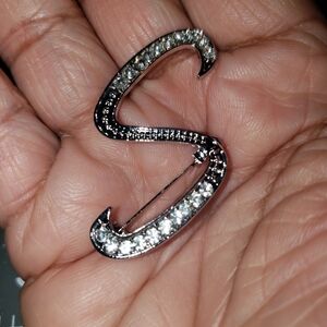 Sparkling Silver Initial S Crystal Brooch